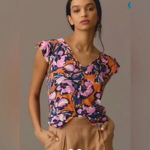 NWT Anthropologie Maeve Catie Ruffle Sleeve Tee